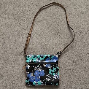 Merona Floral Crossbody Purse Blue & Black Shoulder Bag Cottagecore Adjustable